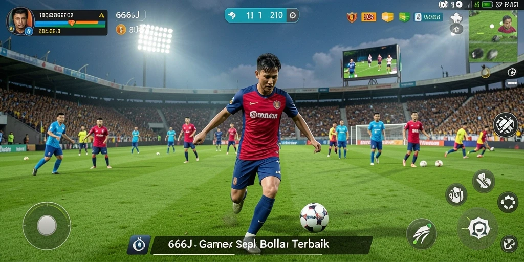 Screenshot gameplay 666J menampilkan aksi seru sepak bola.