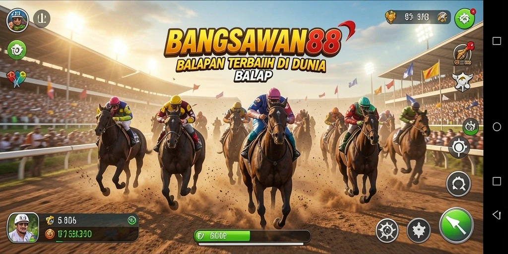 Tangkapan layar gameplay BANGSAWAN88 dengan aksi balapan yang seru.