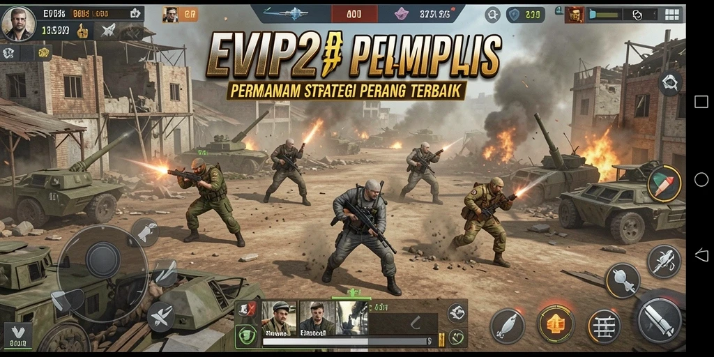 Tangkapan layar gameplay EVIP2 yang menampilkan pertempuran strategis yang intens.