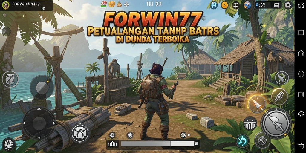 Tampilan gameplay <strong>FORWIN77</strong> yang menampilkan aksi penjelajahan di dunia terbuka.