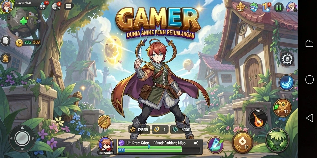 Tampilan gameplay GAMERP yang penuh warna dan karakter menawan.