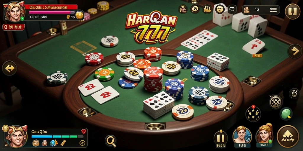 Tampilan gameplay seru di HARAPAN777 dengan kartu QiuQiu.