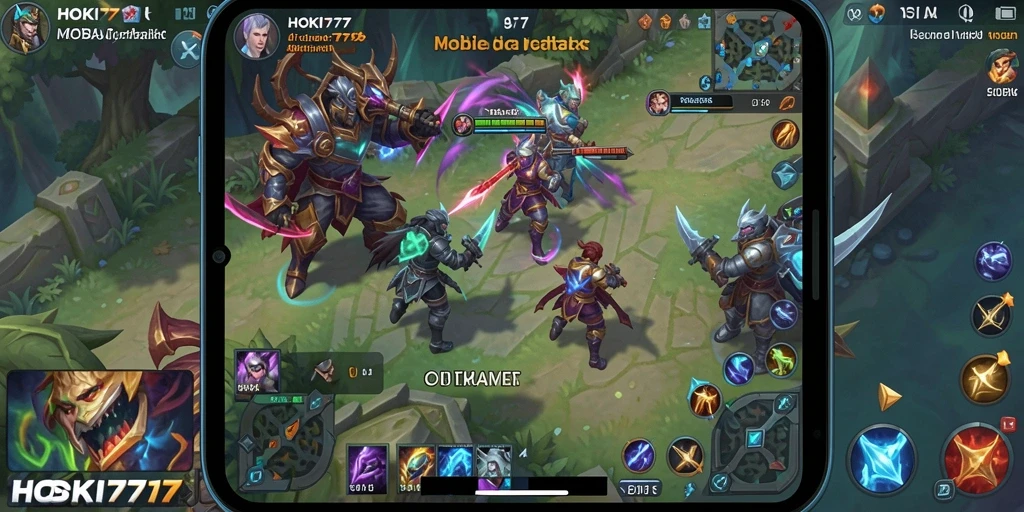 Tampilan layar permainan HOKI777 dengan aksi pertempuran MOBA yang dinamis.