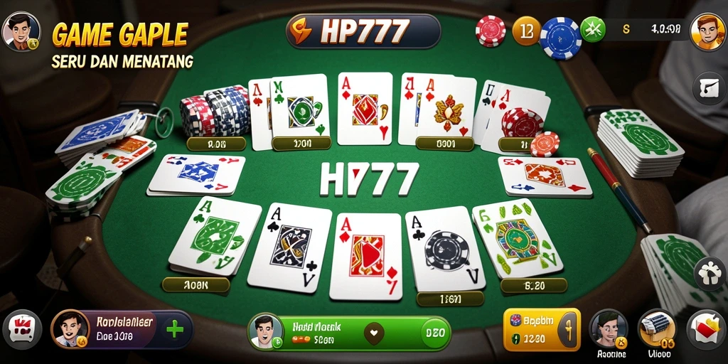 Screenshot gameplay HP777 menampilkan suasana permainan Gaple yang menyenangkan.