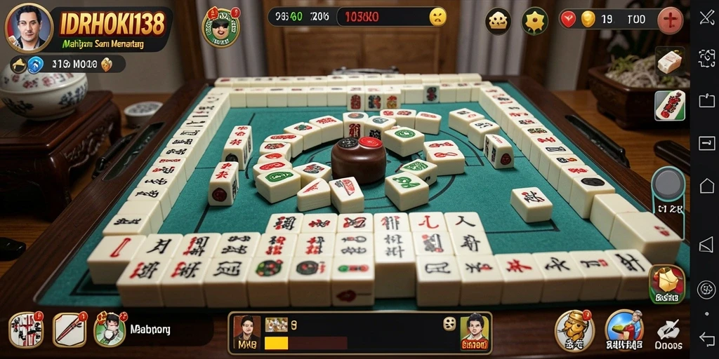 Tampilan gameplay menarik dari IDRHOKI138 dengan desain Mahjong yang menawan.