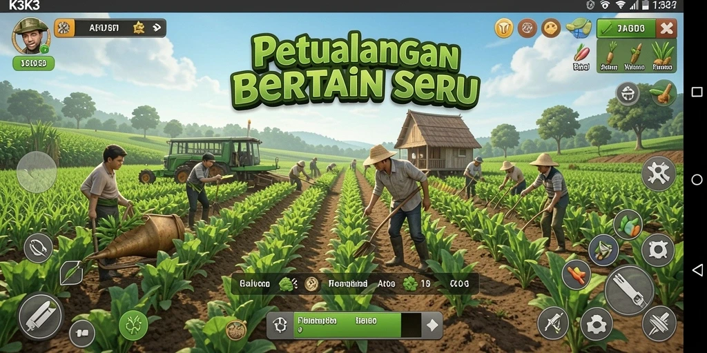 Tangkapan layar K3K3 menampilkan gameplay bertani yang seru dan interaktif.