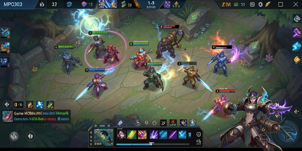 Gameplay seru MPO303 dengan pertarungan tim yang intens.