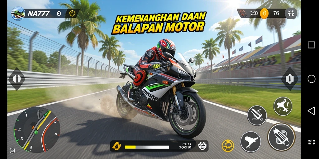 Screenshot NA777 menunjukkan aksi balapan motor yang mendebarkan.