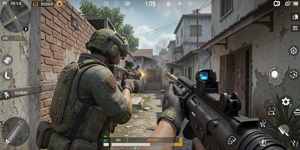 Screenshot menampilkan aksi menembak intens dari gameplay PK95.