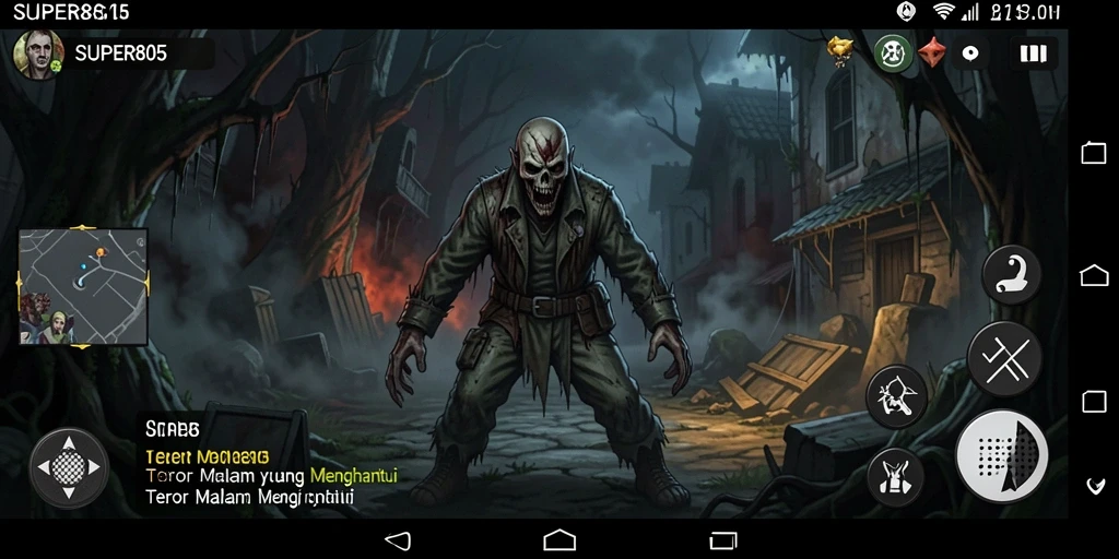 Gameplay SUPER805 menampilkan suasana mencekam dan penuh ketegangan.