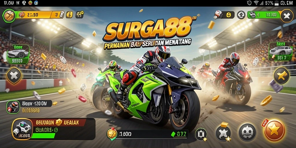 Tangkapan layar menampilkan aksi balap yang mendebarkan di SURGA88.