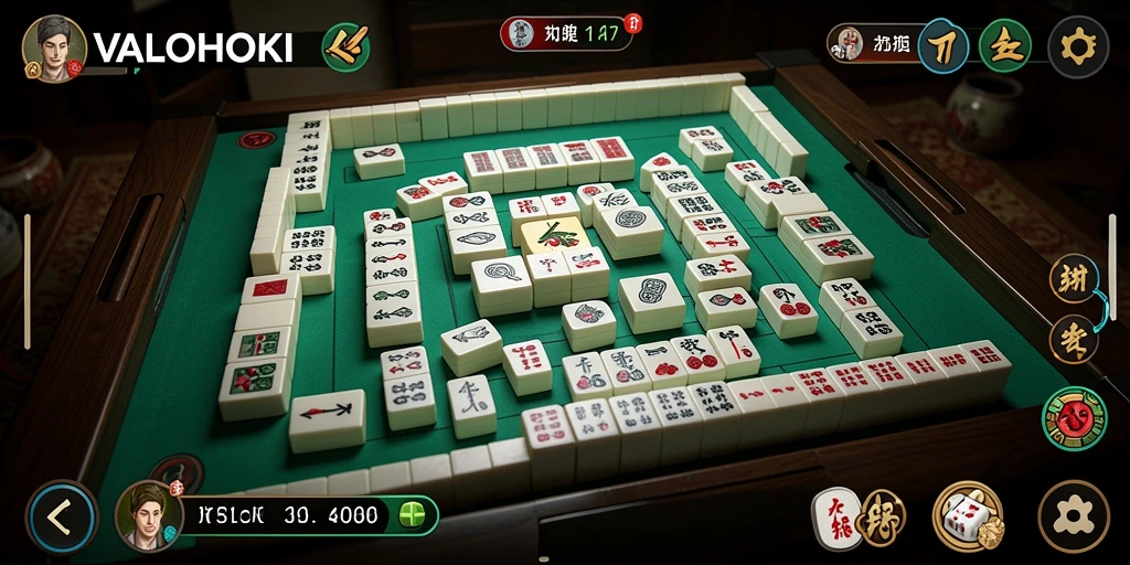 Screenshot gameplay VALOHOKI dengan tampilan menawan dan ubin Mahjong yang menarik.
