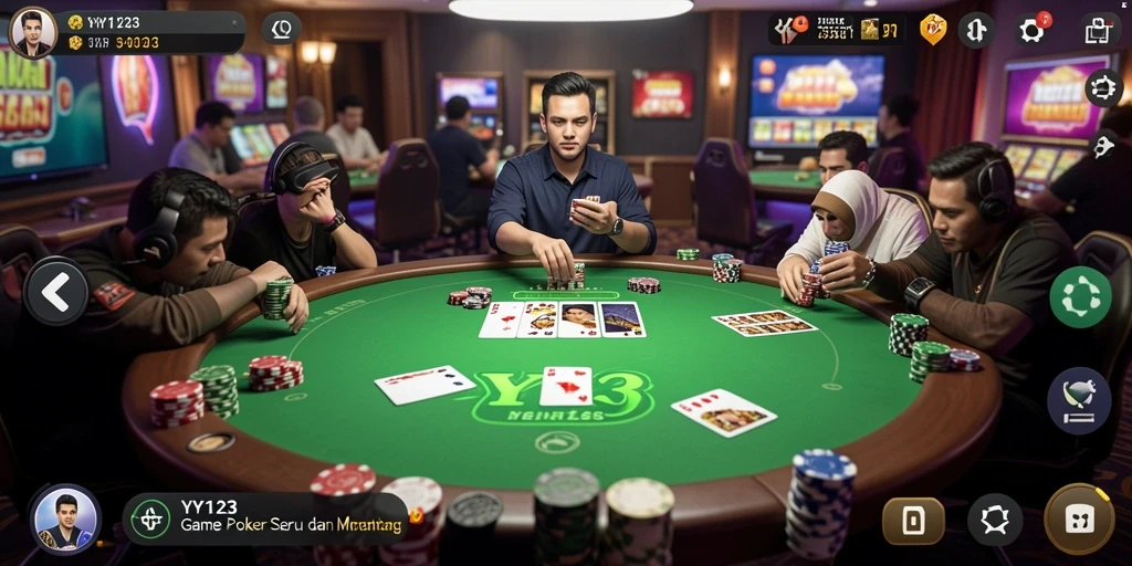 Tampilan gameplay Poker yang seru dan menegangkan di YY123.